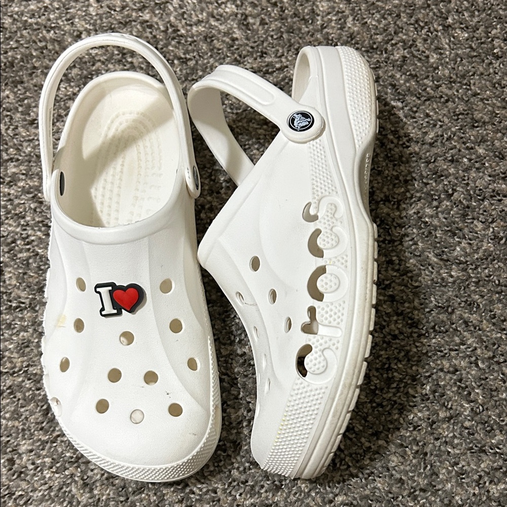 Unisex White Crocs-Style Clogs with Heart Charm size M- 10, W-12